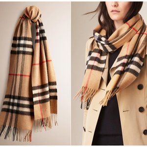 Burberry Cashmere Nova Check Plaid Fringed Scarf